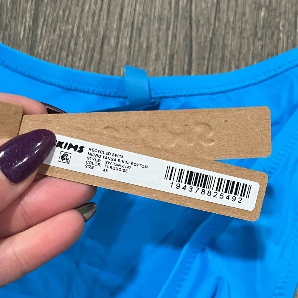 NWT Skims Recycled Swim Micro Tanga Bikini Bottom Mid-Rise Swimwear Turquoise 4X